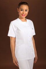 324-Gabardin Kare Yaka Yandan Çıt Çıtlı Tek Üst Doktor Hemşire Forması