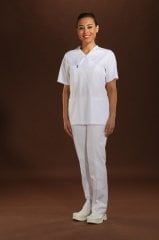 387-Gabardin Yan Kesim Tek Çıt Çıtlı Tek Üst Doktor Hemşire Forması