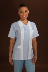 370-TK Mavi Çizgili Beyaz Garni Alt Mavi Takım