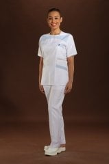 371 - Kayık Yaka Çizgili Mavi Garni Alt Beyaz Takım