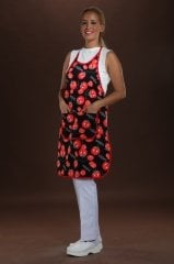 129 GABARDİN DOMATES DESENLİ ASKILI ÖNLÜK