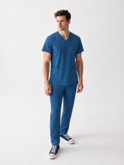 PETROL BLUE SCRUBS LUX LİKRA (ESNEK) TAKIM L-08