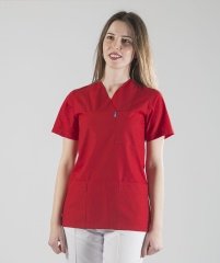 162-Kırmızı Kalp Desenli Tek Üst Doktor Hemşire Forması