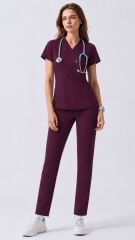 DARK PLUM SCRUBS LUX LİKRA (ESNEK) TAKIM L-09