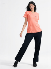 SCRUB LİKRA (ESNEK KUMAŞ) SOMON RENK ÜST SİYAH PANTOLON