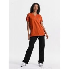 SCRUB LİKRA (ESNEK KUMAŞ) KİREMİT ÜST SİYAH PANTOLON